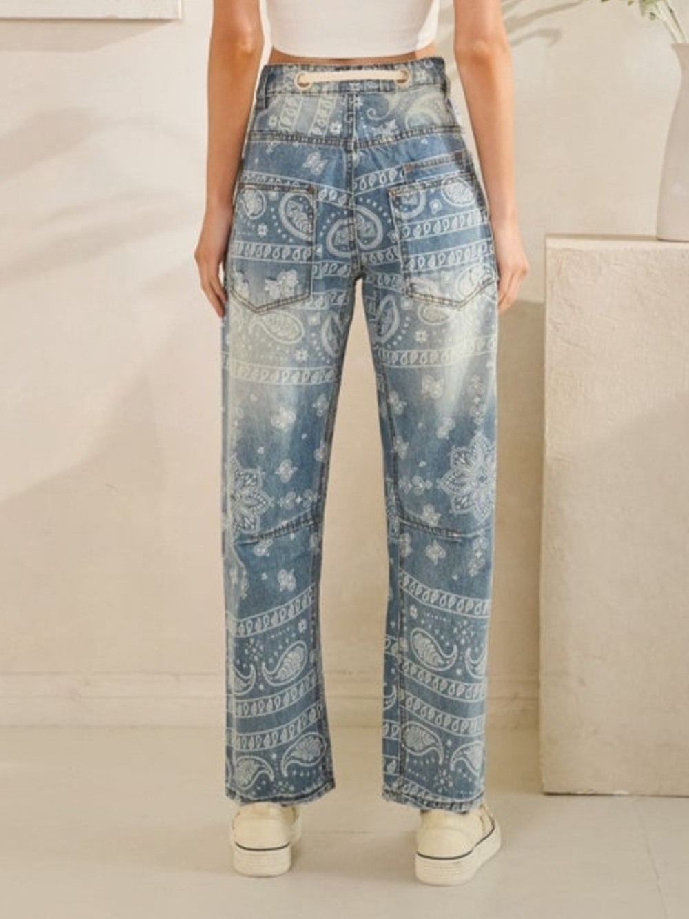 Blue Bandana Print Distressed Baby Barrel Jeans (XL) - Picture 2 of 7